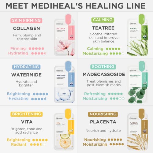 С маска Mediheal New Essential HERO 12 опаковки (Колаген, Чаено дърво, Плацентата, Мадекассозид, Вита, Водна