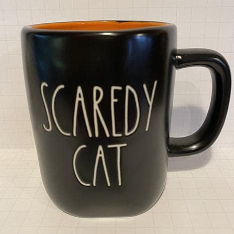 Чаша Rae Dunn SCAREDY ORANGE CAT Вътре - ЧЕРНА - ХЕЛОУИН - Керамика