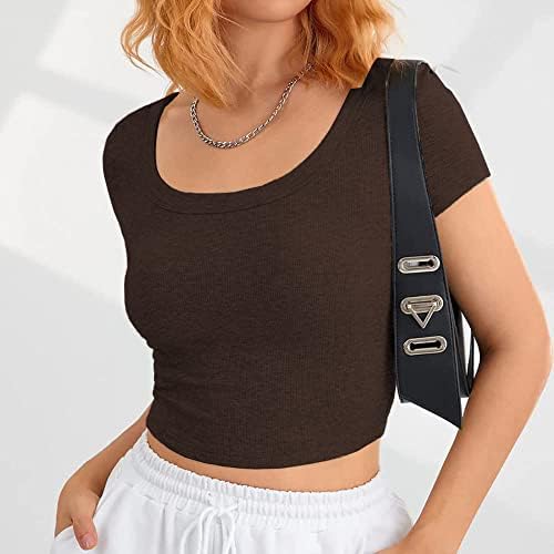Дамски Укороченная тениска ANGGREK от рубчатого фланелка с къс ръкав и квадратни деколтета, Приталенные Основни