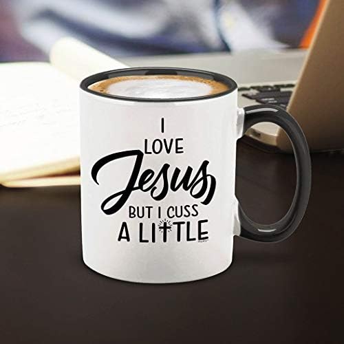 shop4ever Забавно кафеена чаша с Исус, аз обичам Исус, но аз проклинаю малка керамична кафеена чаша с черна