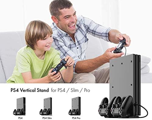 Вертикална поставка зарядно устройство ще захранване на ElecGear за PS4, двойно зарядно устройство, зарядно устройство за контролер DualShock 4 с 4-кратно адаптер Mini-Dongle и 2-кр
