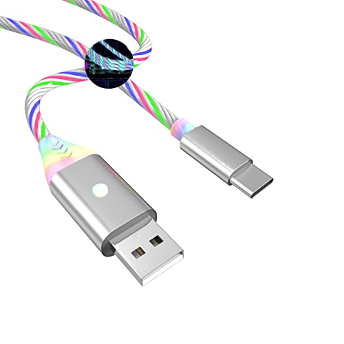 Светлинен кабел за зареждане USB C с ключа, видим Струящийся led Кабел за зарядно устройство Type C, Кабел за
