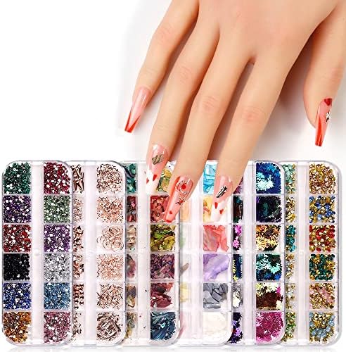 12 Мрежи Кристали за нокти AB Цвят на 3D Скъпоценни Камъни САМ Декорации За Маникюр Мъниста/Блестящи Пайетки/Златни