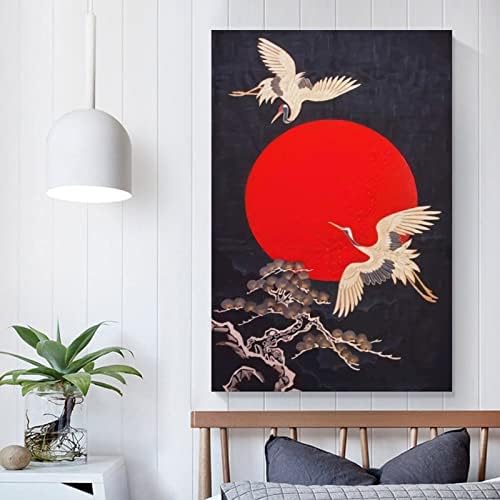 NAYUKO Слънце и Птица Азиатската Стенни Картина върху Платно с Принтом Модерен Семеен Декор 12x18 инча (30x45