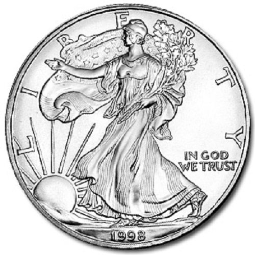 1998 Г. - Американски Сребърен Орел . 999 проба Сребро с Нашия сертификат за автентичност Долар, без да се прибягва