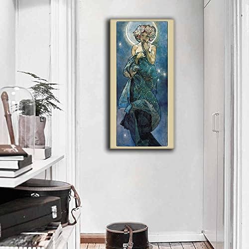 Стенно изкуство върху платно с изображение на Луната От Алфонс Муха, Класическа Известната картина, Плакат със