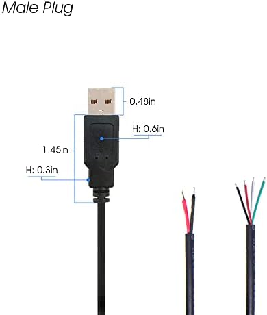 KSOPUERT 2 бр. USB Съединители за оголенного кабели с отворен край, Кабела 3,3 Ft 100 см 5 2.1 A 2 и 4 Кабели