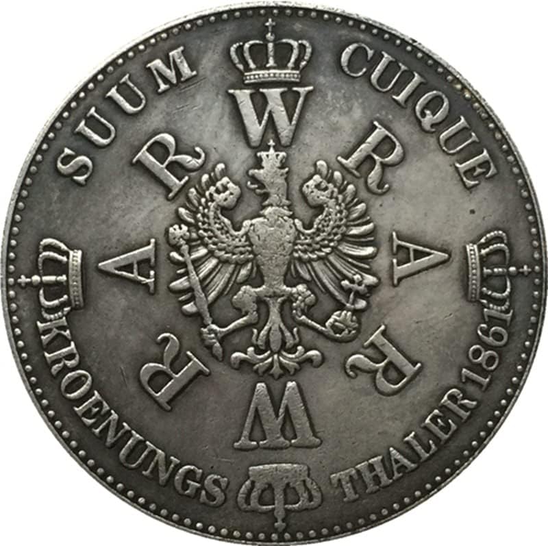 Немски монети 1861 Г., Медна, със сребърно покритие, Старинни Монети, Монета Събиране на ръчно изработени, подлежащи
