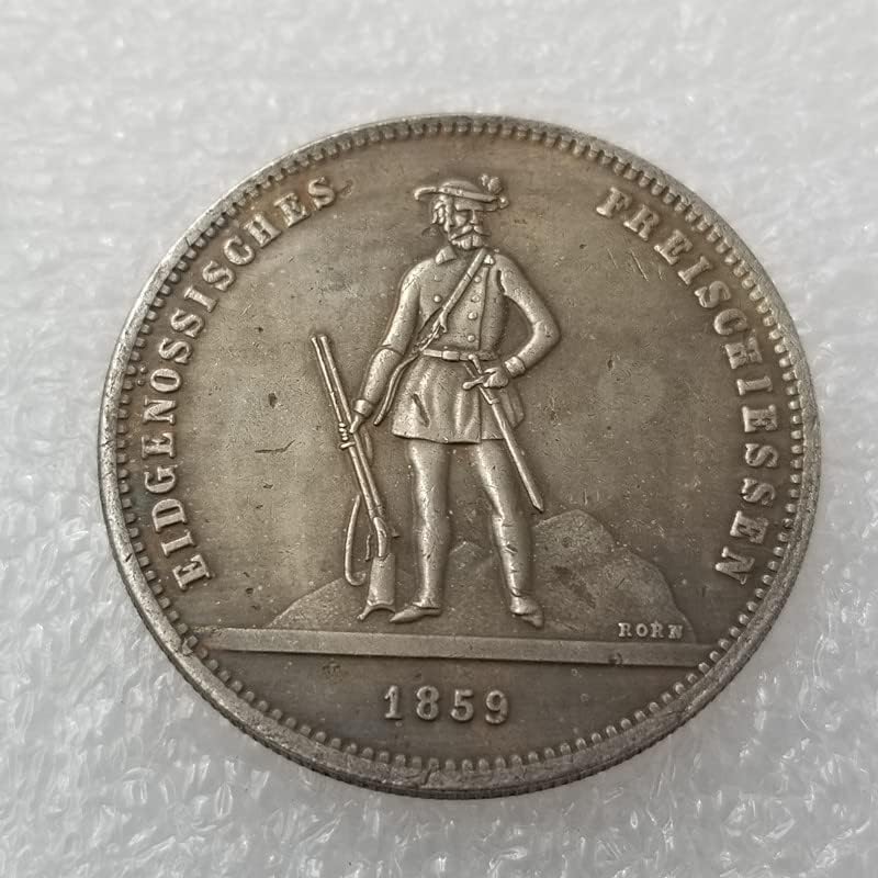 Старинни Занаяти 1859 Швейцария Посеребренный Сребърен Долар Сребърни Кръгли Чуждестранни Монети Антични Колекция