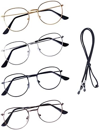 JoXiGo 4 Опаковки Унисекс Очила за Четене за Мъже Жени Ретро Реколта Метална Дограма + Лента За Очила