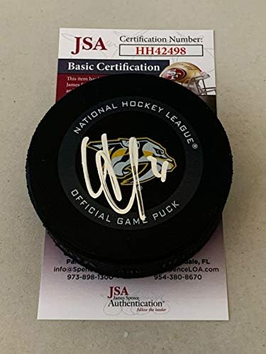 Виктор Арвидссон подписал Официалната игра шайбата Нешвил Предаторз с автограф от JSA - Autograph NHL Pucks