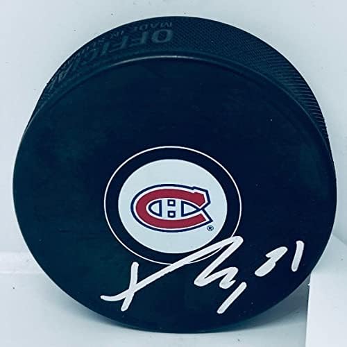 Кайден Гуле подписа шайбата Монреал Канадиенс с автограф Habs - за Миене на НХЛ с автограф