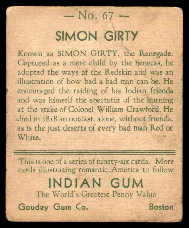 1933 Индийски дъвки Goudey 67 Саймън Герти (пощенска картичка) е ДОБРА