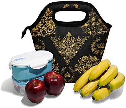 Чанта за обяд Vipsk, Водоустойчив Училищна чанта за Пикник на открито, за мъже, жени и ученици (Black gold)