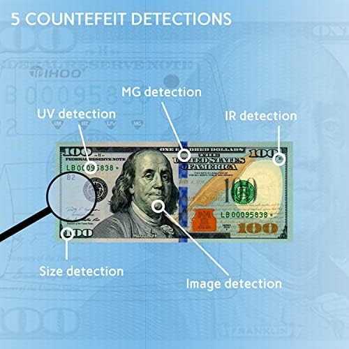 Автоматичен детектор на фалшиви банкноти TIHOO, Детектор за пари и борба с UV, MG, IR, определянето на размера