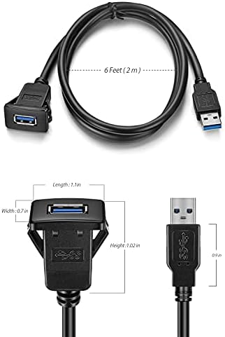 URWOOW USB3.0 Квадратна Розетка за монтиране - удължителен кабел USB 3.0 с дължина 2 метра на 6 метра, на закрепване върху таблото, вълни, кабел за закрепване на панела, за авто