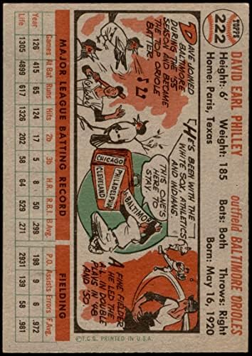 1956 Topps 222 Дейв Филаделфия, Балтимор Ориълс (Бейзболна картичка) EX/MT Orioles
