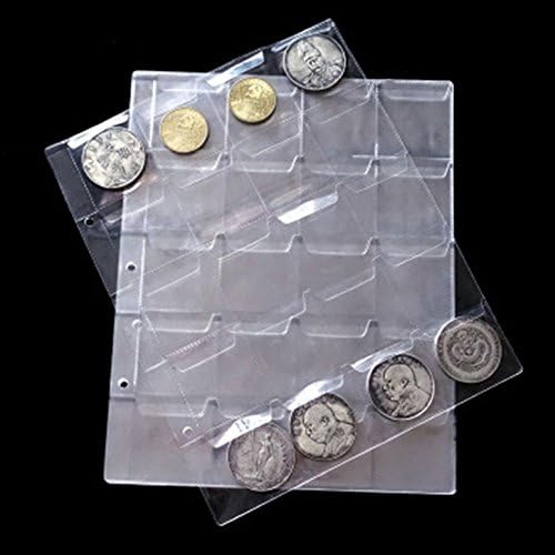 Epaler 5 листа от 20 джобове Пластмасови поставки за монети за съхранение на колекции, калъф за албума за пари, защитно фолио, за да се удари, защита за съхранение на бага
