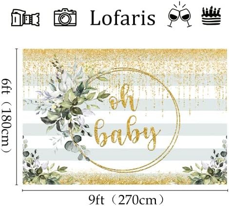 Lofaris Oh Baby Background Baby Shower Зелени Листа Златен Пръстен Златни Лъскави Ивици на Фон за Снимки за