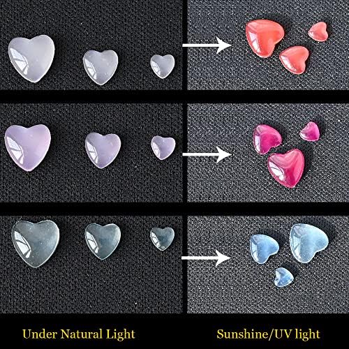 100шт Промененият Цвят на Лед Сърцето Дизайн Нокти Окачване Смесени Диаманти 3D Скъпоценен Камък Crystal Планински