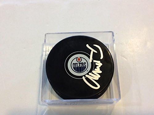 Крейг Мактавиш подписа хокей шайба Едмънтън Ойлърс с автограф от d - за Миене на НХЛ с автограф