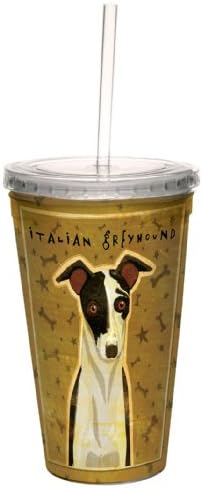 Добре дошли черно-бяла италианска хрътка Без дървета от John W. Golden Artful Traveler, чаша за охлаждане с двойни стени и многократно соломинкой, 16 унции